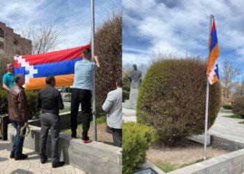 Էջմիածնի Կոմիտասի անվան հրապարակից հանվել է Արցախի դրոշը. քաղաքապետարանից մեկնաբանել են