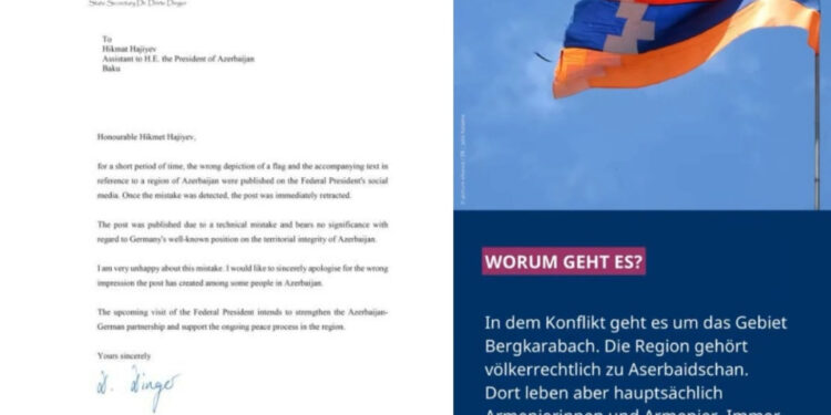 Գերմանիայի նախագահի աշխատակազմի ղեկավարը ներողություն է խնդրել Ադրբեջանից՝ նախագահի պաշտոնական էջում Արցախի դրոշի հրապարակման համար
