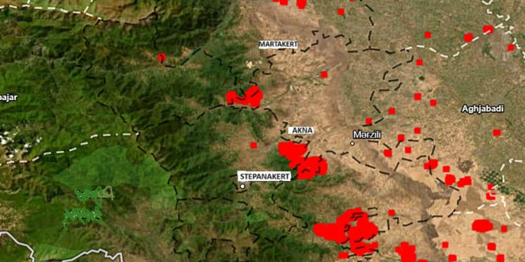 Оկուպացված Արցախում բռնկված հրդեհների տարածման գոտում են հայտնվել Տիգրանակերտի պատմամշակութային արգելոցը, Ամարասի վանական համալիրը