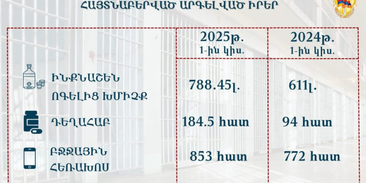 2025-ի առաջին կիսամյակում ՔԿՀ-ներում ավելացել է հայտնաբերված արգելված իրերի քանակը