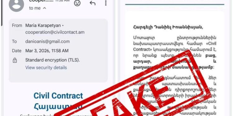 Կեղծ նամակներ՝ «Քաղաքացիական պայմանագիր» կուսակցության անունից