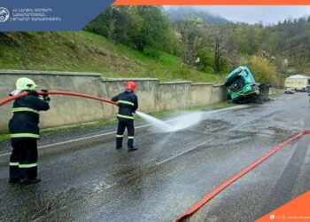 Գազ տեղափոխող բեռնատարը կողաշրջվել է․ տուժածներ չկան